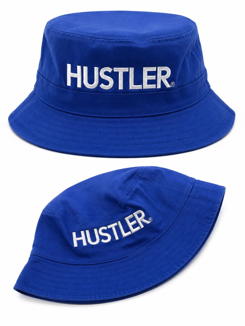 HUSTLER Royal Blue Embroidered Bucket Hat Streetwear Unisex
